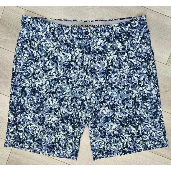 Greg Norman Golf Shorts Mens Size 38 Blue White‎ Splatter Attack Life Shark - Picture 1 of 8